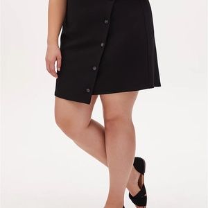 Torrid Black Crepe Scuba Knit Button Faux Wrap Mini Skirt